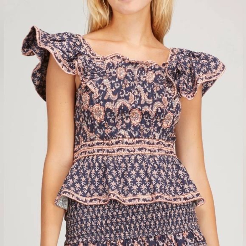 Sea New York Tops | NWOT Sea New York Jasper Border Flutter Sleeve Smocked Top